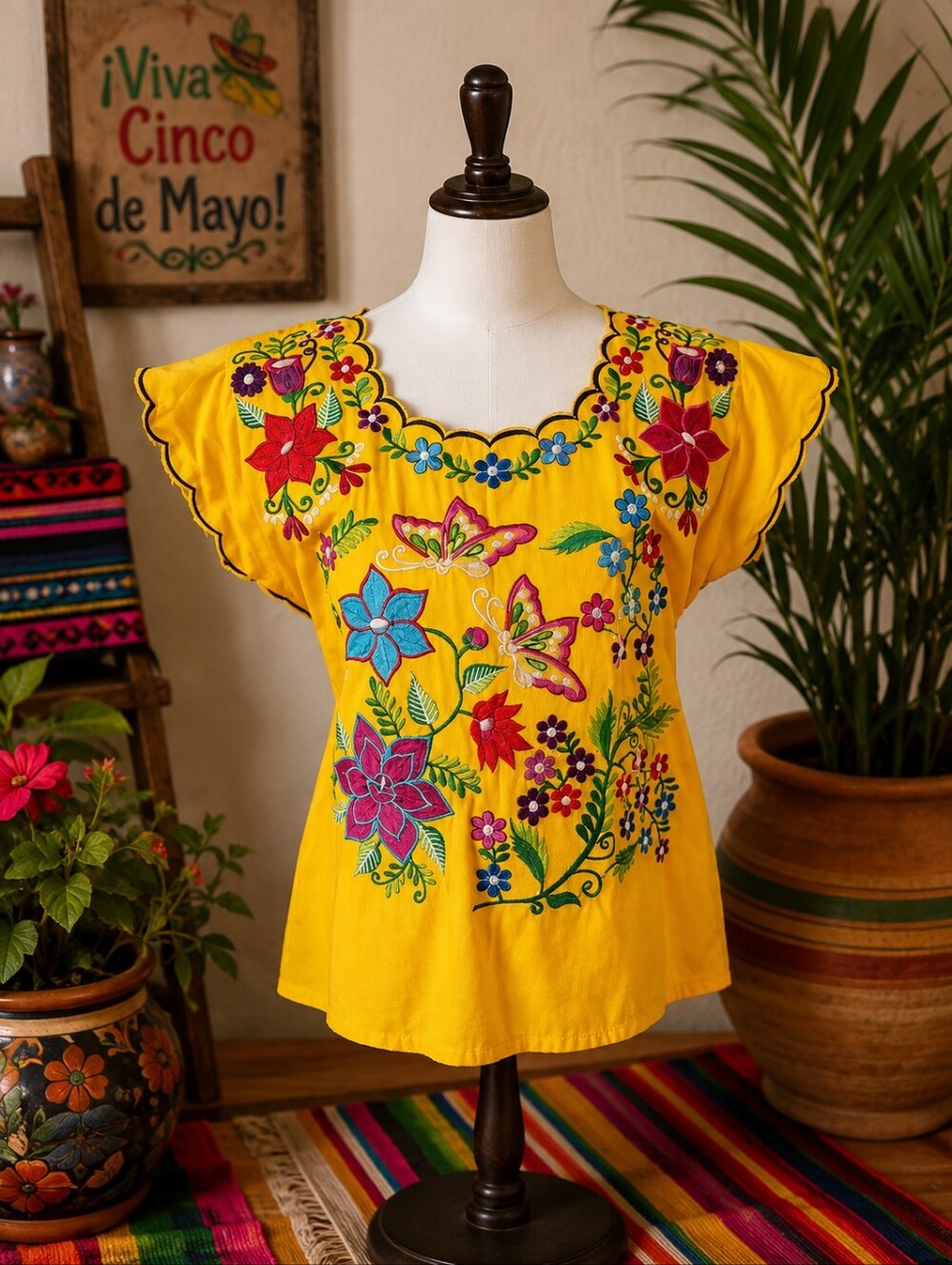 Cinco De Mayo, Yellow Ruffled Embellished Blouse